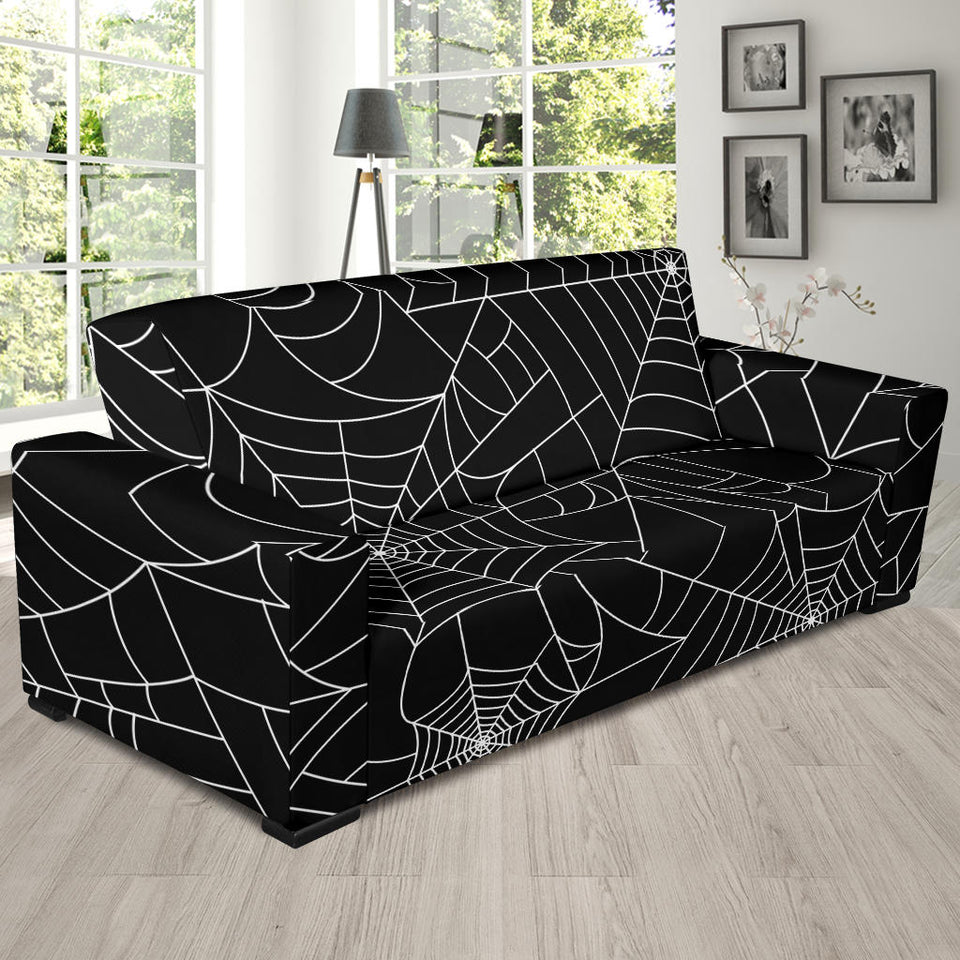 Spider Web Pattern Black Background White Cobweb Sofa Slipcover