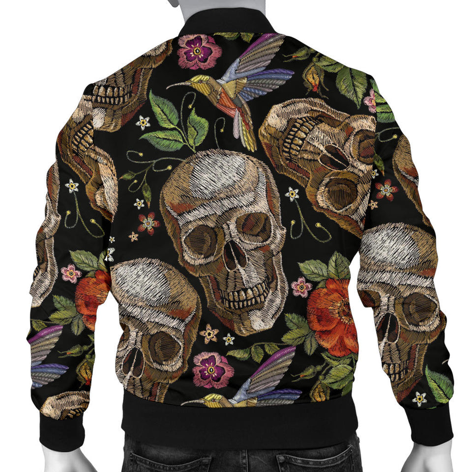 Skull Rose Humming Bird Flower Pattern Men'S Bomber Jacket