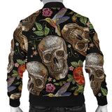 Skull Rose Humming Bird Flower Pattern Men'S Bomber Jacket
