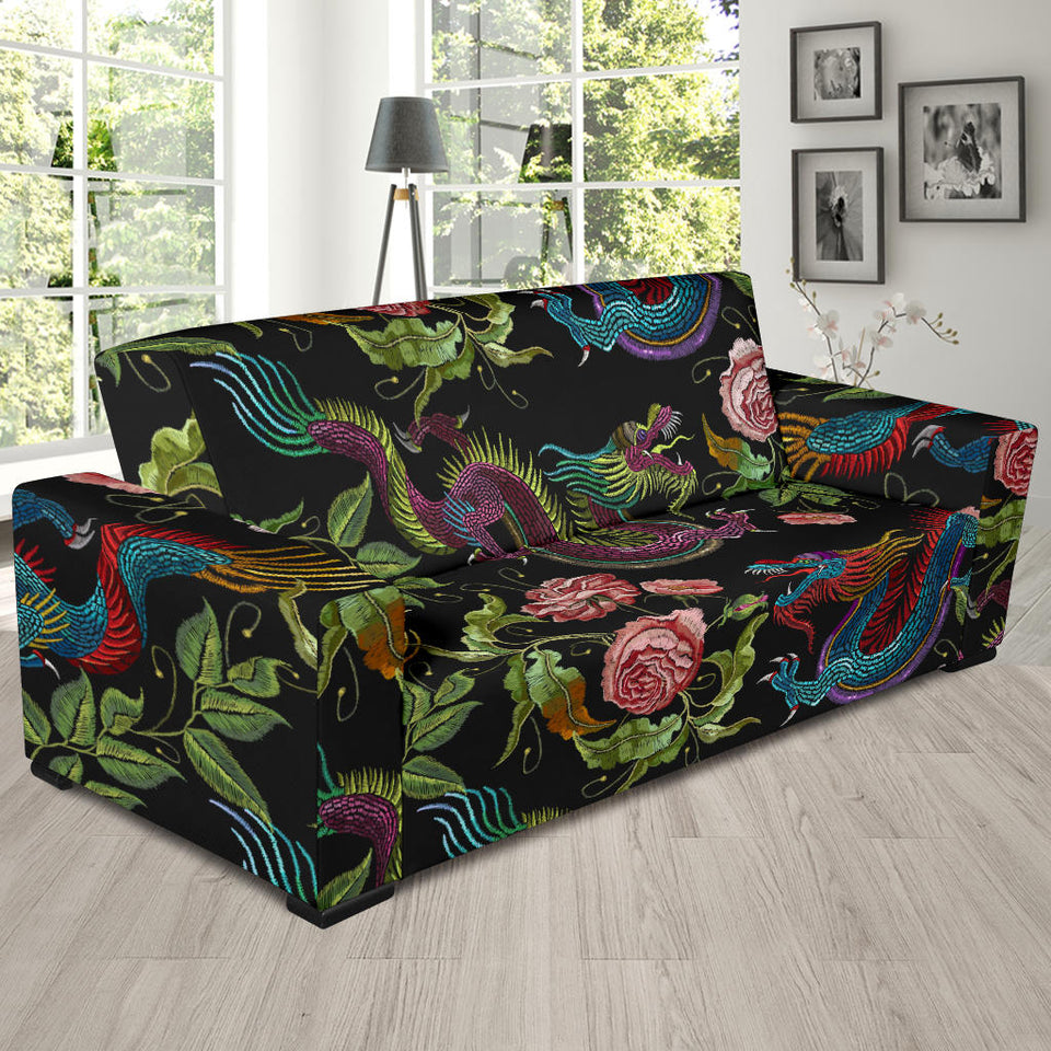 Dragons Flower Pattern Sofa Slipcover