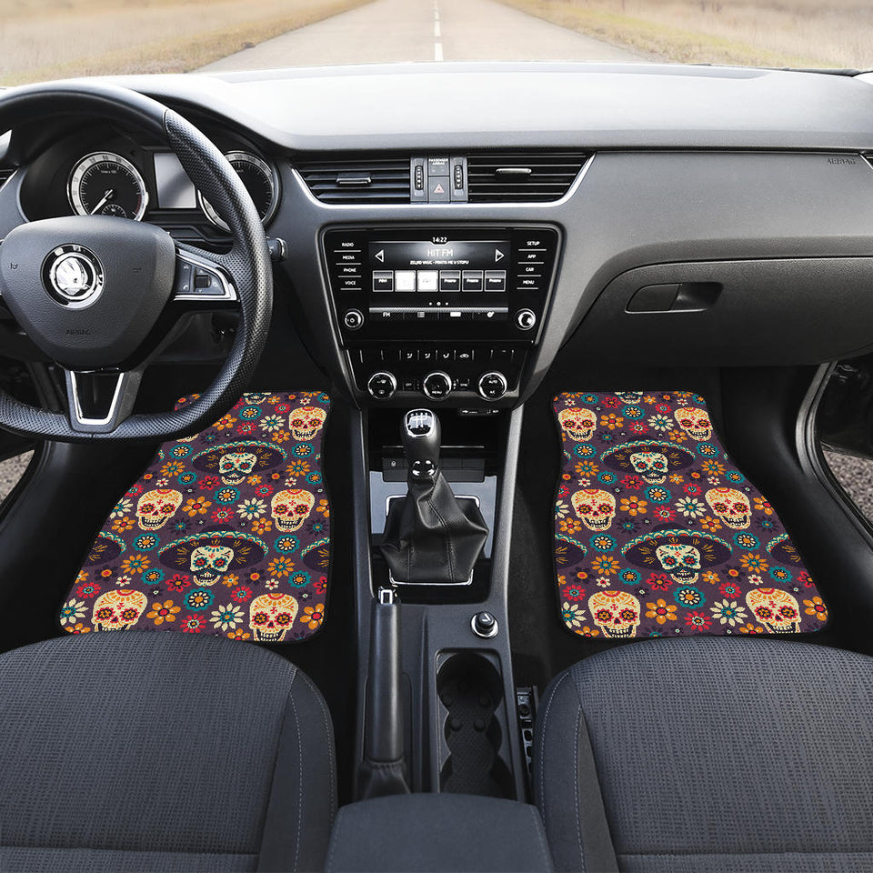Sugar Skulls Flower Maxican Pattern Front And Back Car Mats