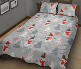 Snowman christmas  tree snow gray background Quilt Bed Set