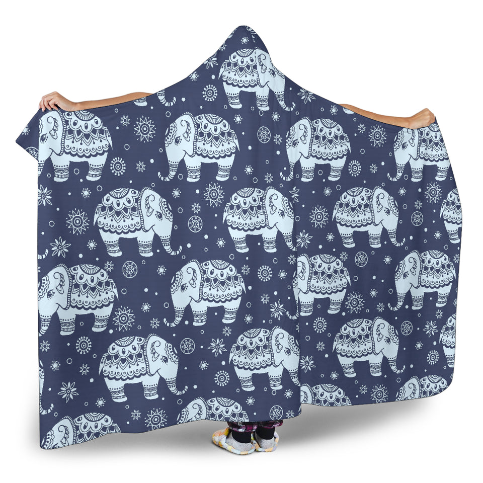 Elephant Tribal Design Pattern Hooded Blanket