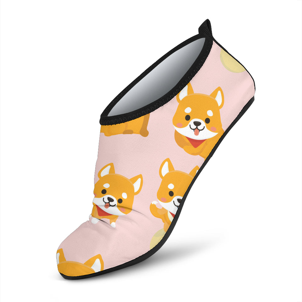 Cute Shiba Inu Dog Pattern  Aqua Shoes