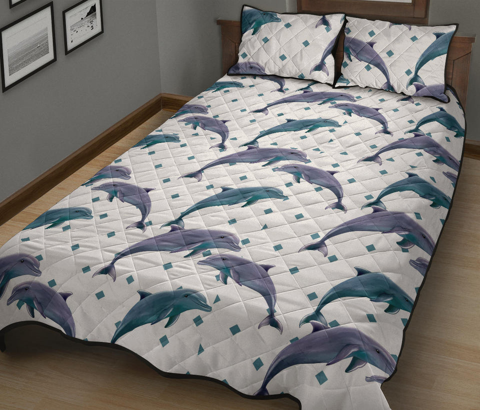 Dolphins pattern dotted background Quilt Bed Set