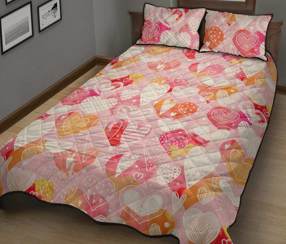 Hand drawn heart design pattern Quilt Bed Set