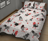 Cool rooster chicken cock floral ornament background Quilt Bed Set