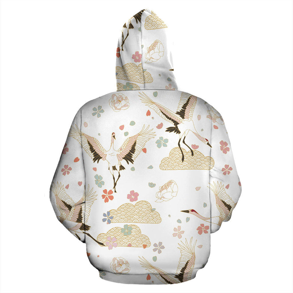 Beautiful Japanese Cranes Pattern Men Women Pullover Hoodie