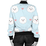 White Cute Pomeranian Pattern Women'S Bomber Jacket