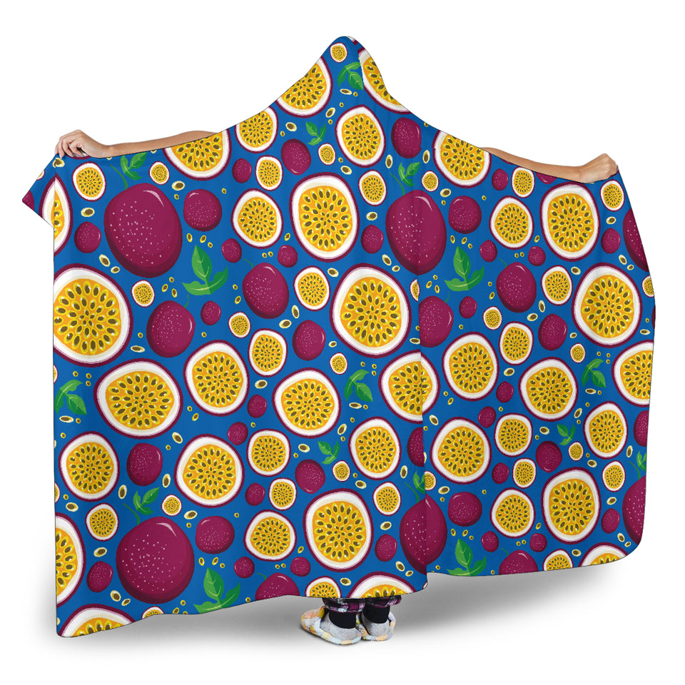 Passion Fruit Blue Background Hooded Blanket