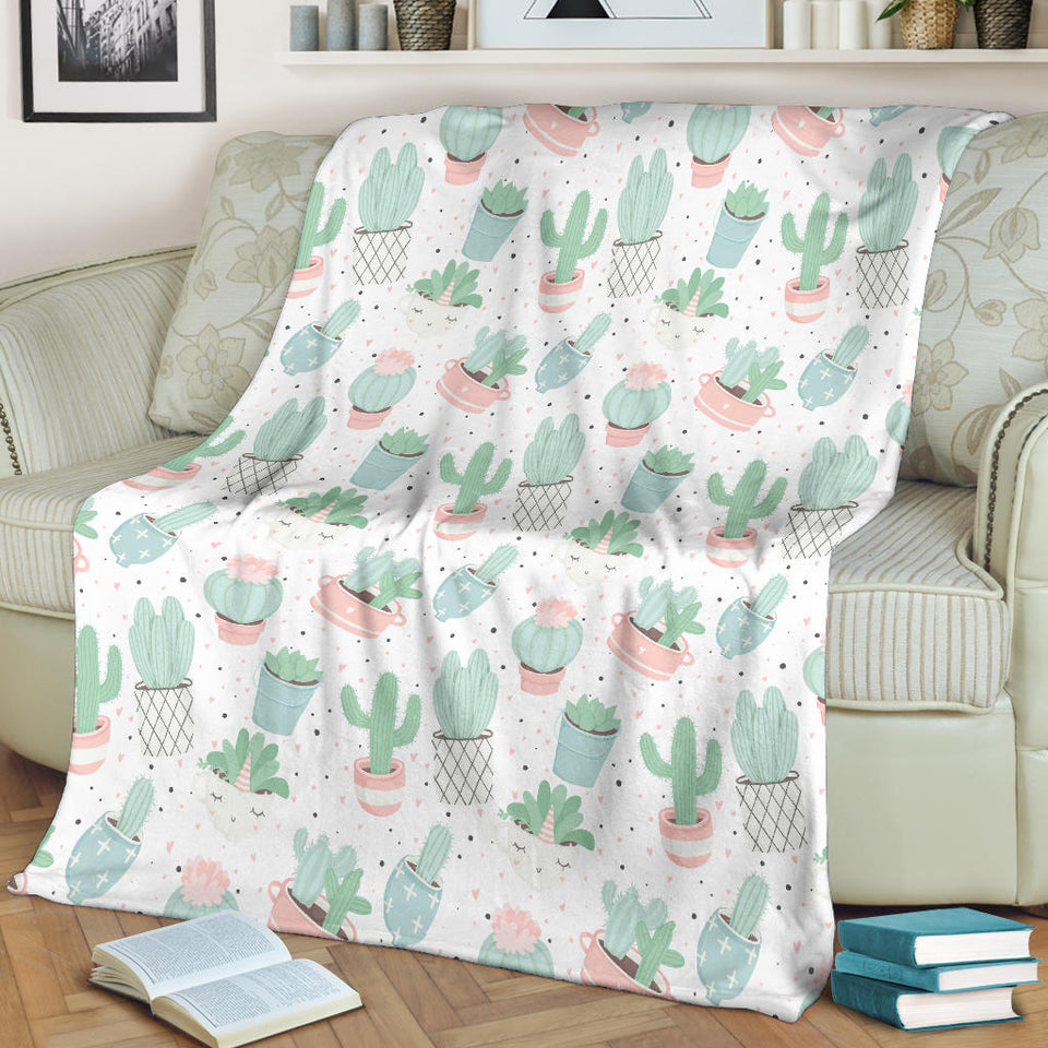 Pastel Color Cactus Pattern Premium Blanket