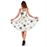 Hand Drawn Gold Black Star Pattern Sleeveless Midi Dress
