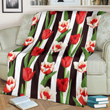 Red And White Tulips Pattern Premium Blanket