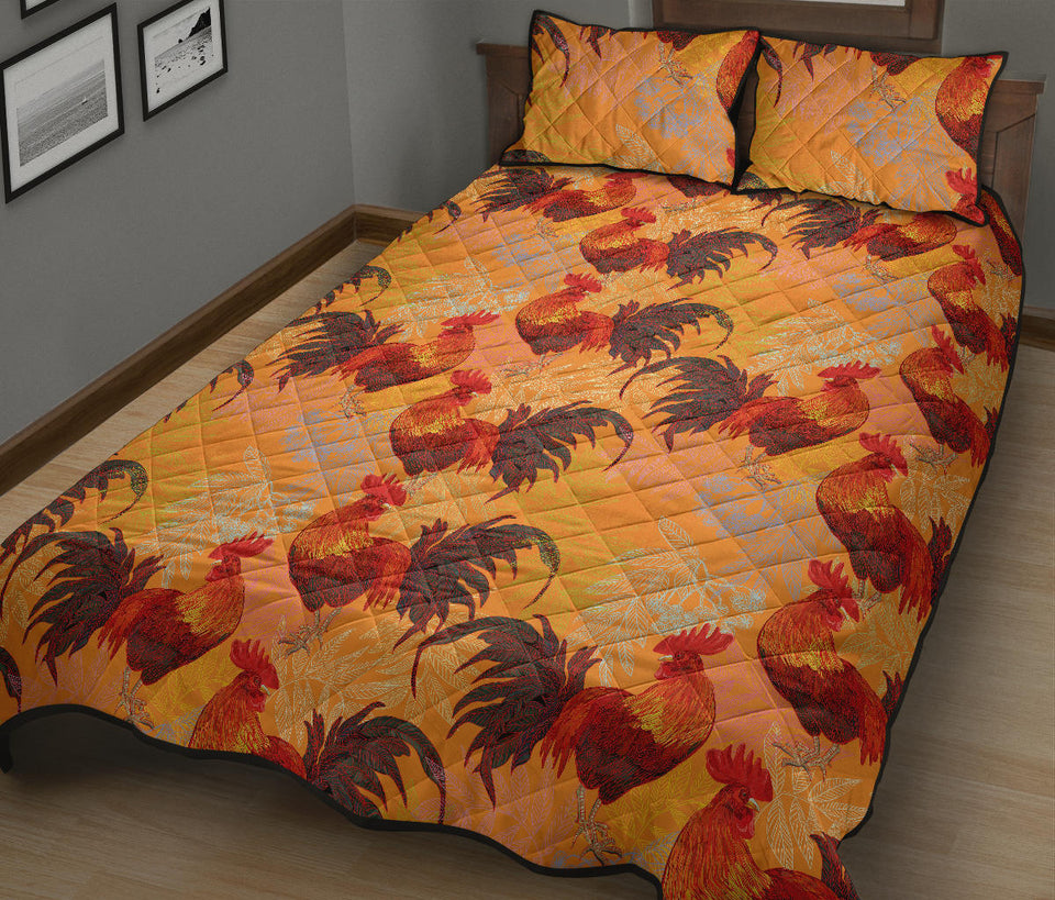 red rooster chicken cock pattern Quilt Bed Set