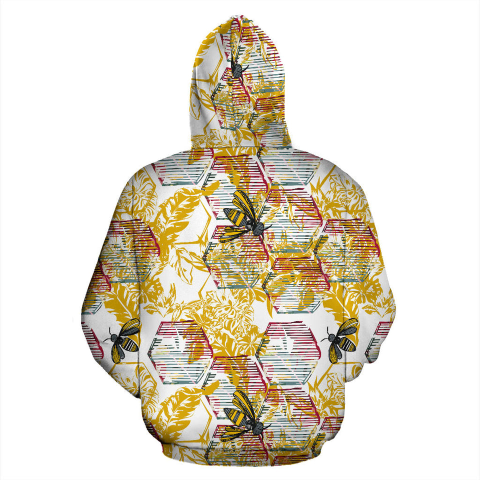 Cool Bee Honeycomb Leaves Pattern Men Women Pullover Hoodie