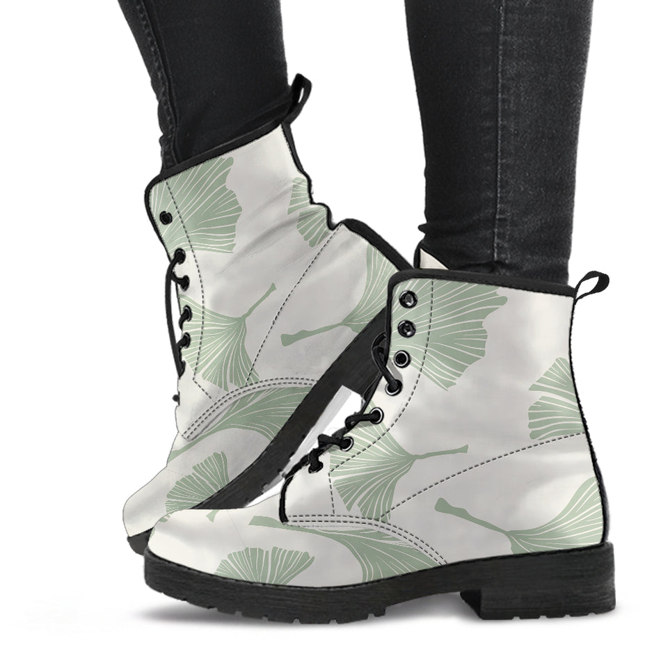 Ginkgo Leaves Pattern Leather Boots