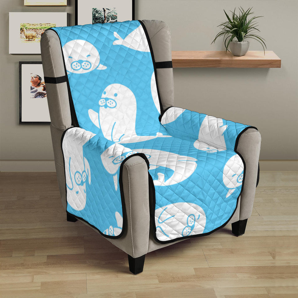 Cute white sea lion seals pattern Chair Cover Protector
