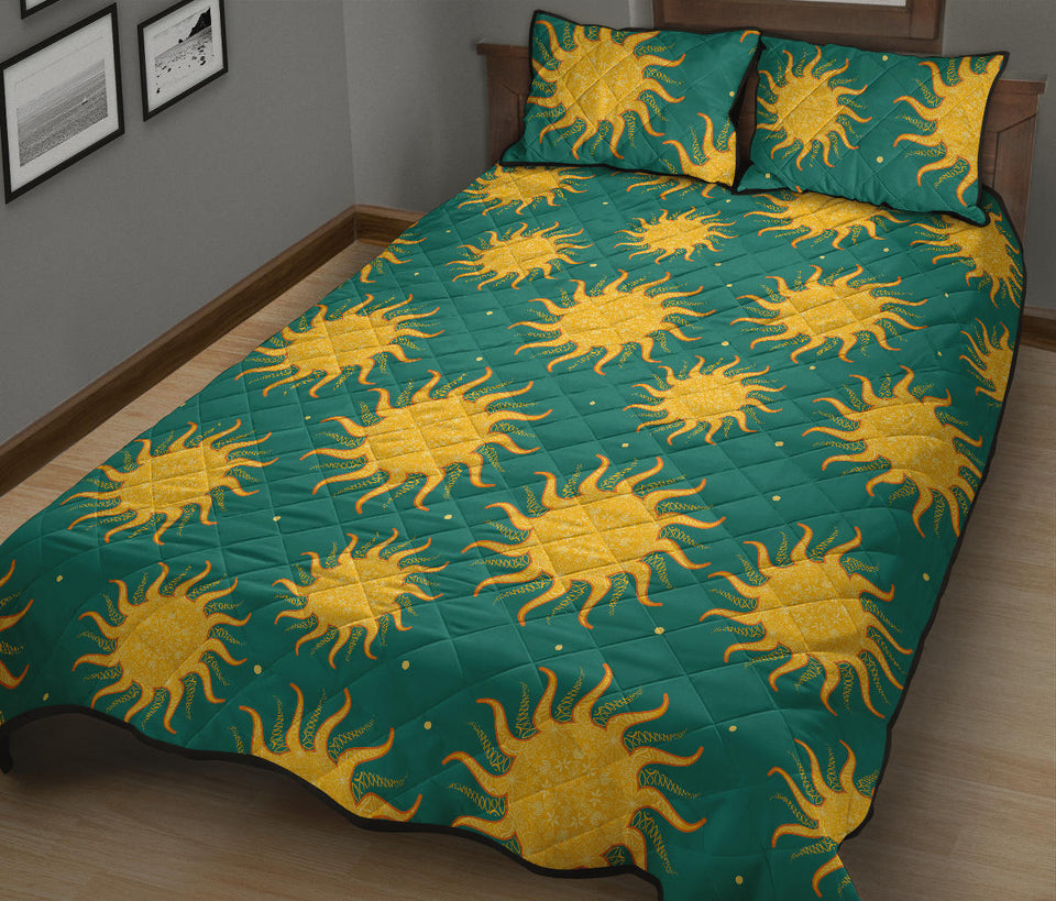 Sun green background Quilt Bed Set