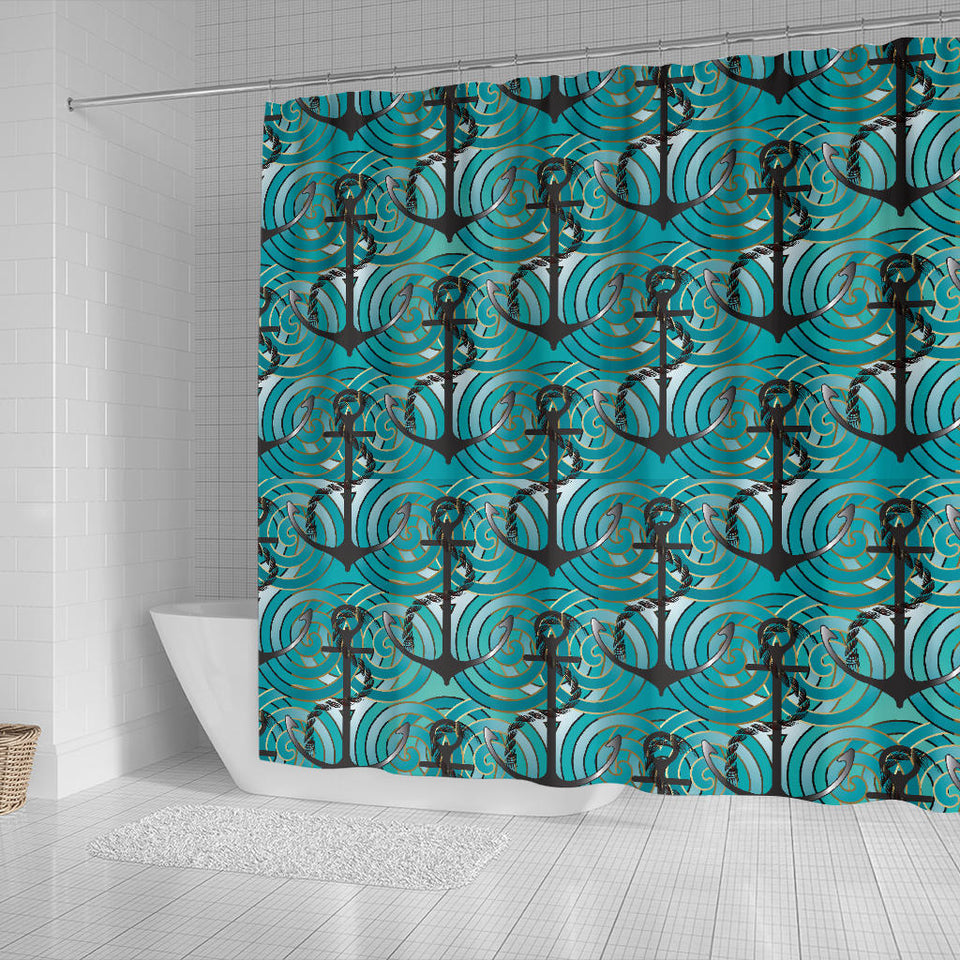Anchor Nautical Green Background Shower Curtain Fulfilled In US