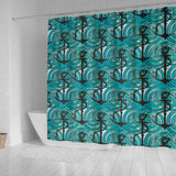 Anchor Nautical Green Background Shower Curtain Fulfilled In US