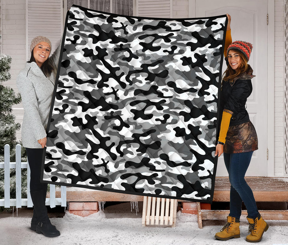 Black White Camo Camouflage Pattern Premium Quilt