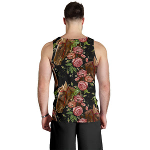 Horse head wild roses pattern Men Tank Top