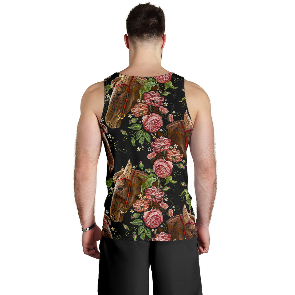 Horse head wild roses pattern Men Tank Top
