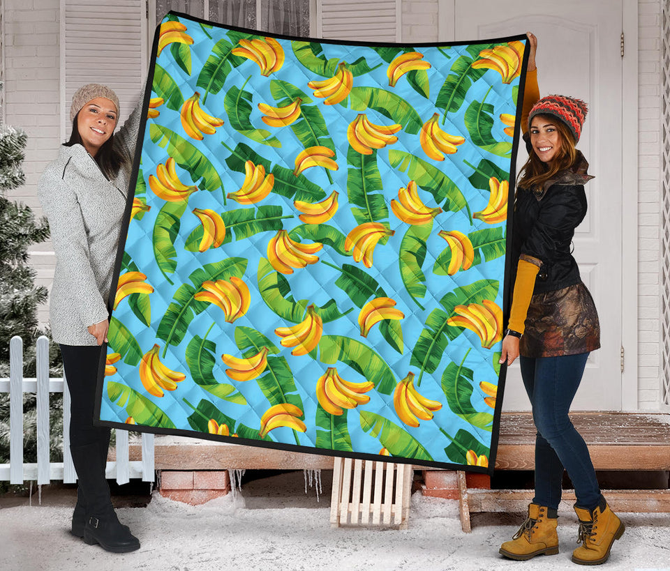 Banana Leaves Banana Design Pattern Premium Quilt