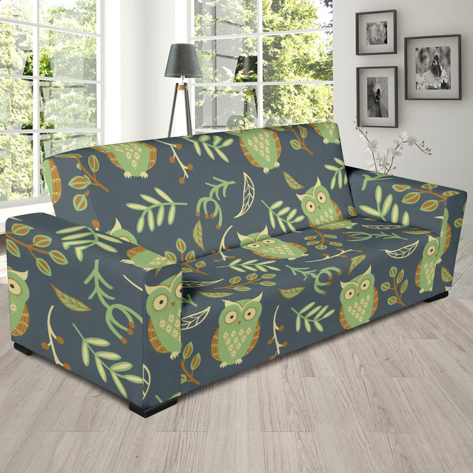 Cute Owls Leaves Pattern Sofa Slipcover
