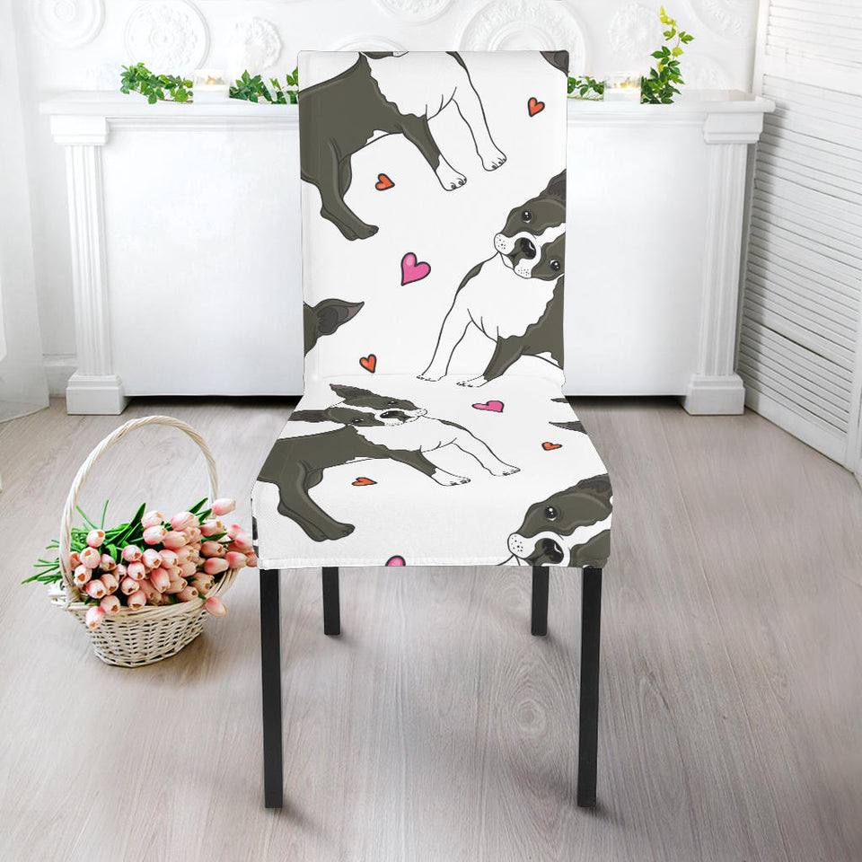 Boston Terrier Dog Hearts Vector Pattern Dining Chair Slipcover