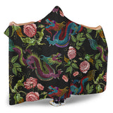 Dragons Flower Pattern Hooded Blanket