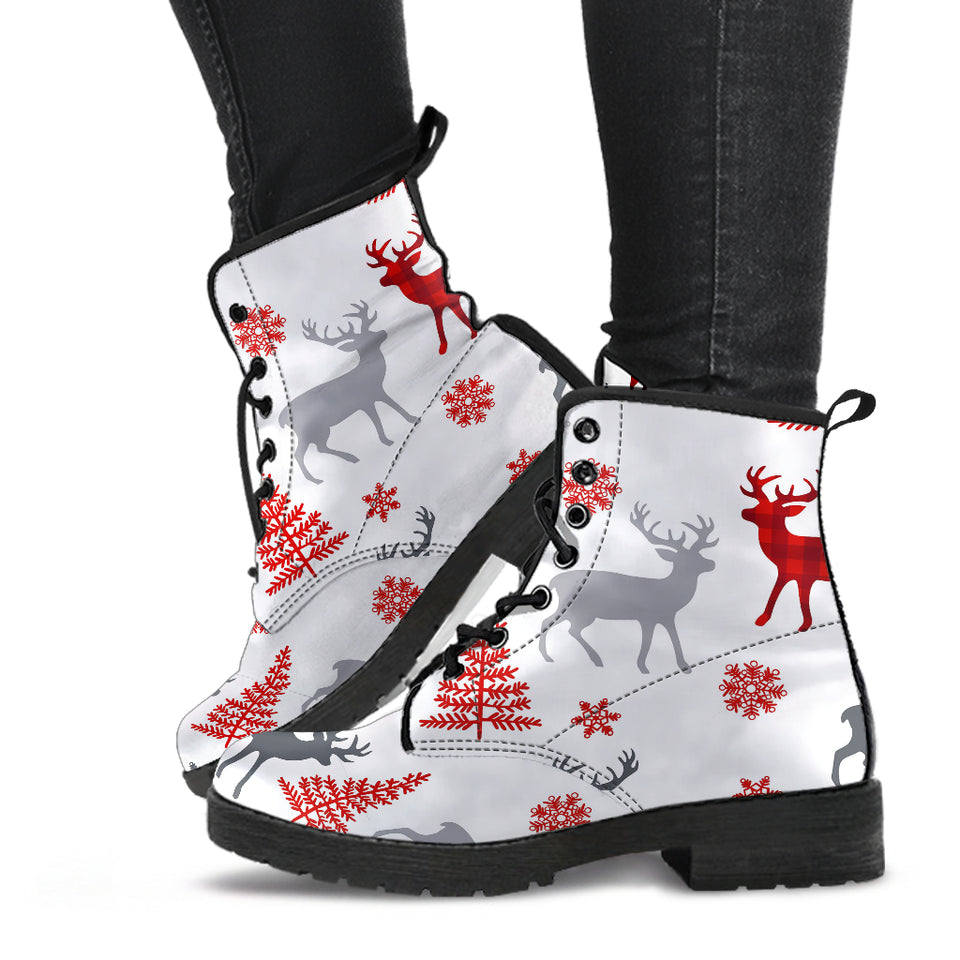Deer Tree Snowflakes Chrismas Pattern Leather Boots