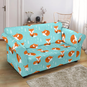 Fox Pattern Blue B Ackground Loveseat Couch Slipcover