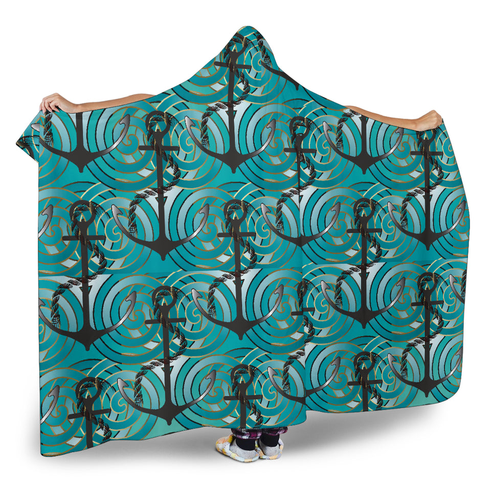Anchor Nautical Green Background Hooded Blanket