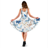 Blue Butterfly Pattern Sleeveless Midi Dress