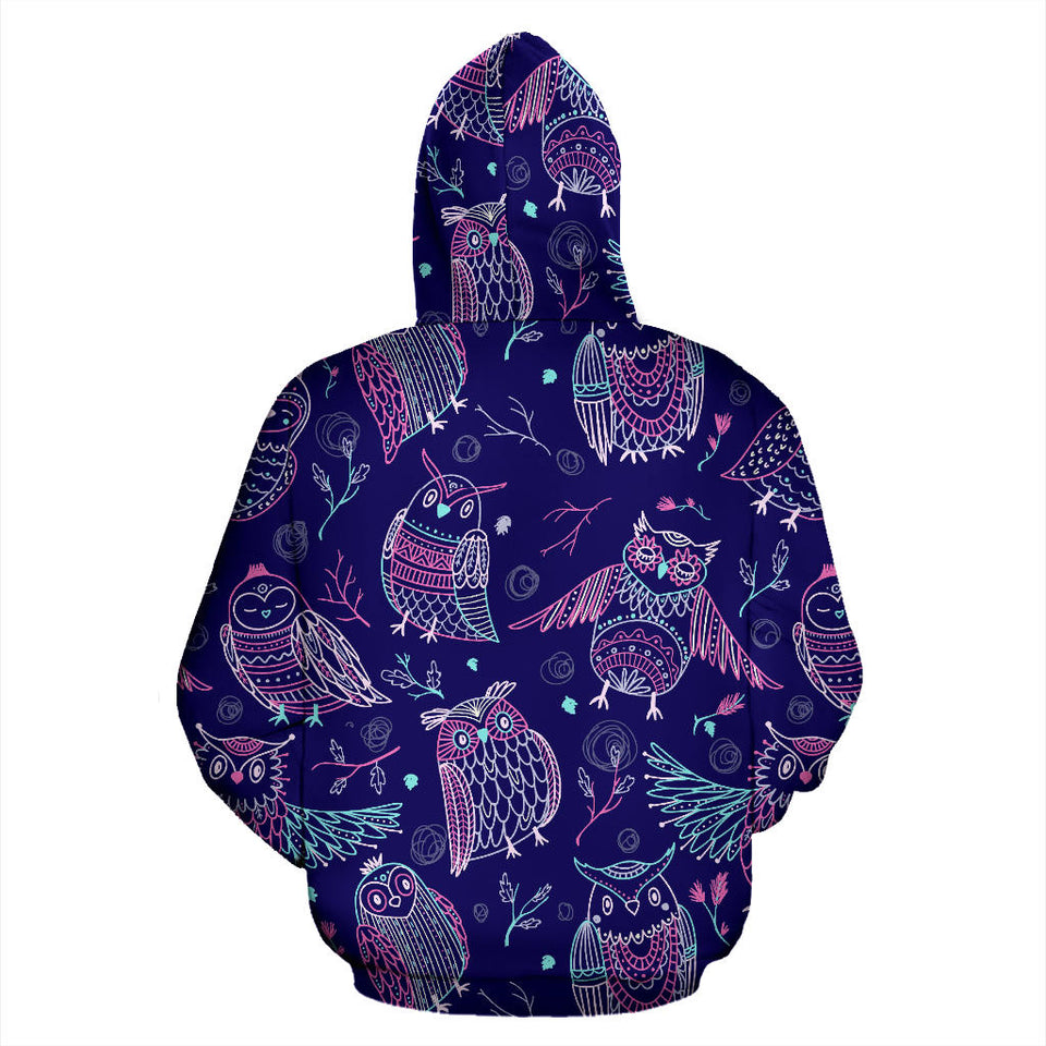Cute Owls Pattern Boho Style Ornament Men Women Pullover Hoodie