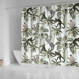 Monkey Sloth Lemur Palm Trees Pattern Shower Curtain Fulfilled In US