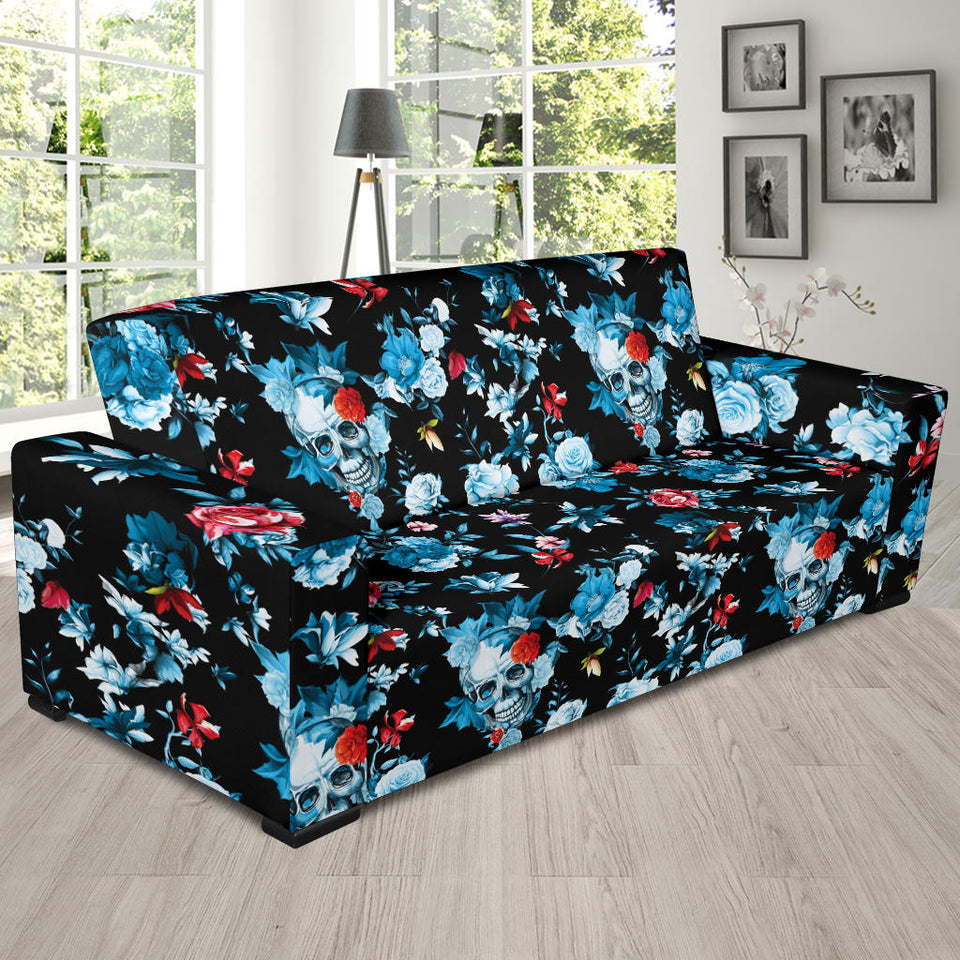 Skull Flower Roses Leave Pattern Sofa Slipcover