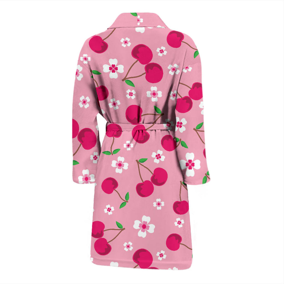 Cherry Flower Pattern Pink Background Men'S Bathrobe