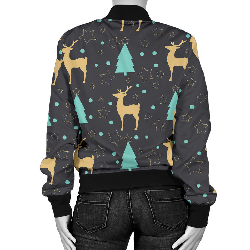 Deers Star Tree Pattern Women'S Bomber Jacket