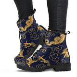 Gold Dragon Pattern Leather Boots