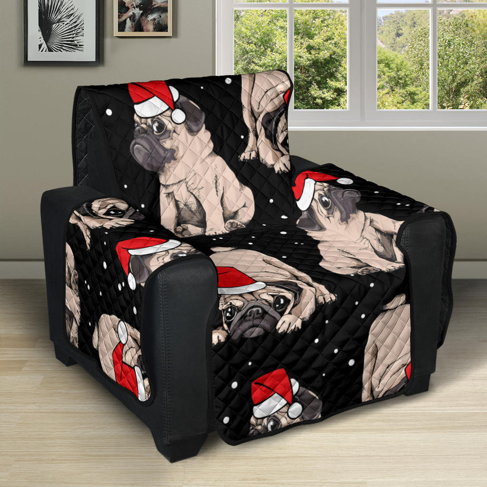 Christmas Pugs Santa_s red cap pattern Recliner Cover Protector