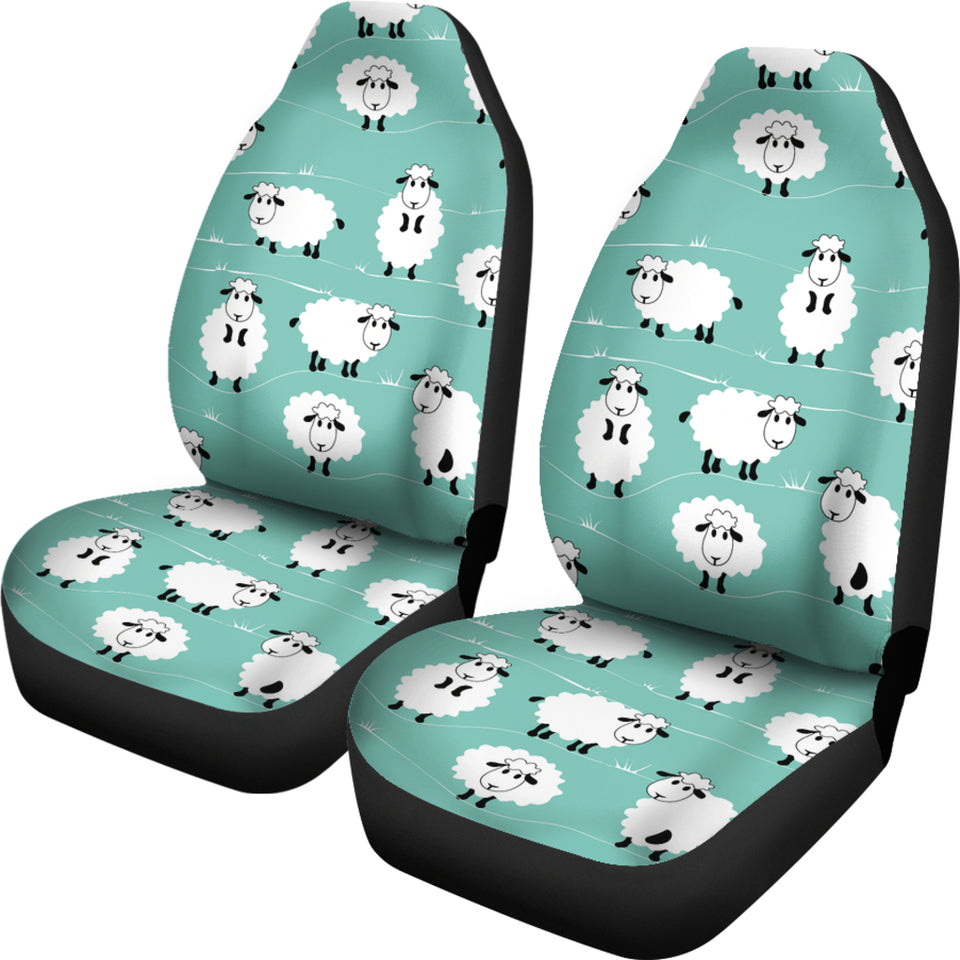 Cute Sheep Green Background  Universal Fit Car Seat Covers