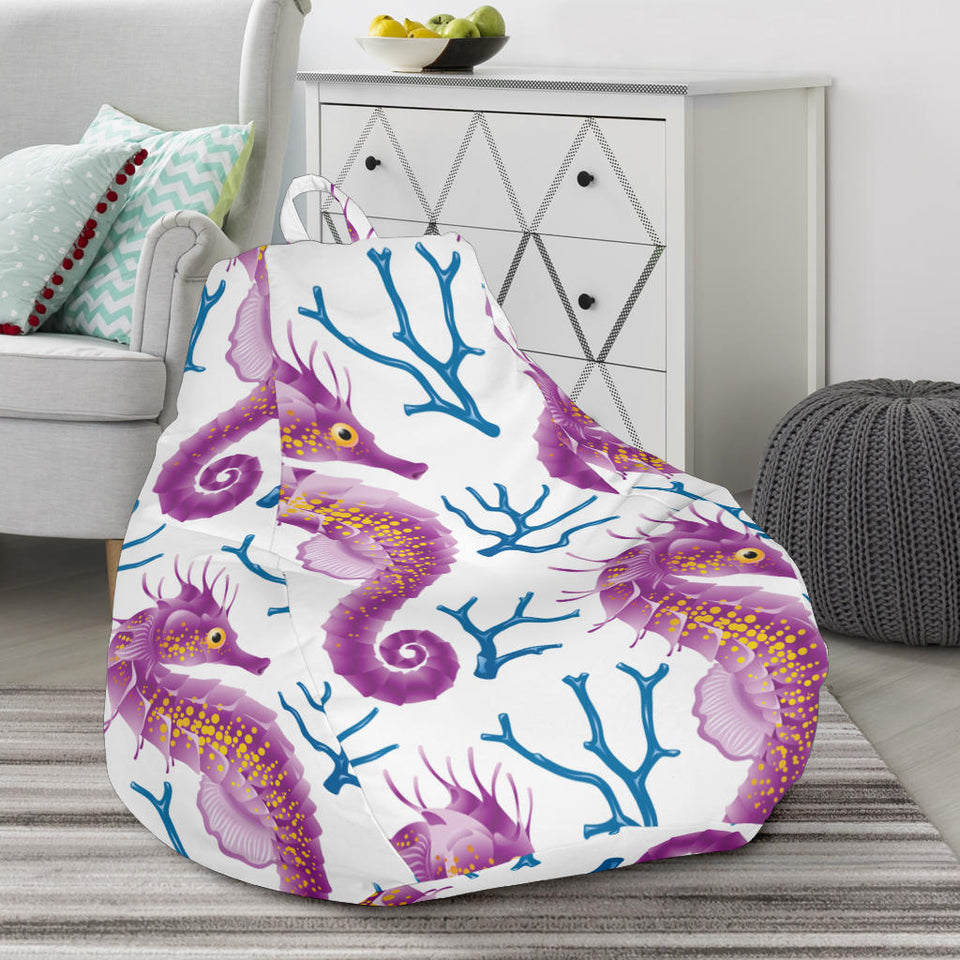 Purple Seahorse Blue Coral Pattern Bean Bag Cover