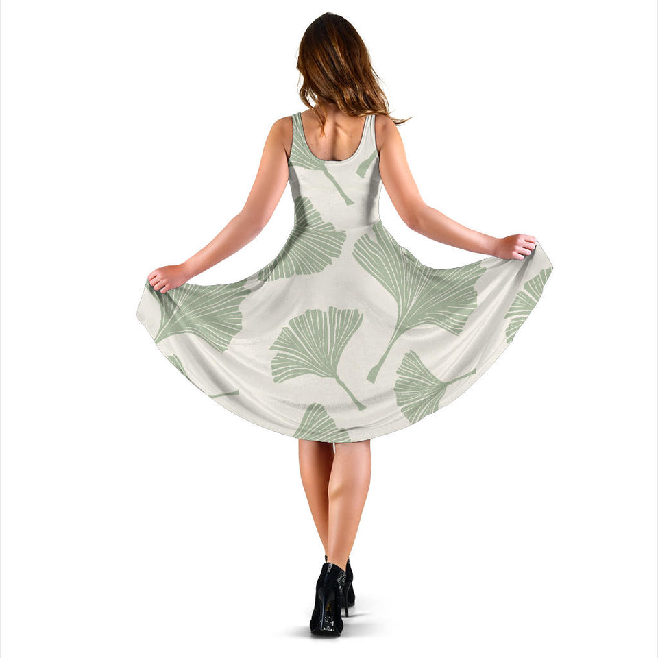 Ginkgo Leaves Pattern Sleeveless Midi Dress