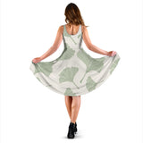 Ginkgo Leaves Pattern Sleeveless Midi Dress