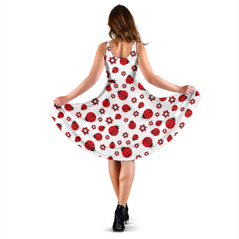 Ladybug Pattern Print Design 04 Sleeveless Midi Dress