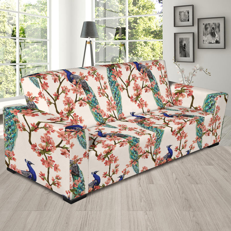 Peacock Tropical Flower Pattern Sofa Slipcover