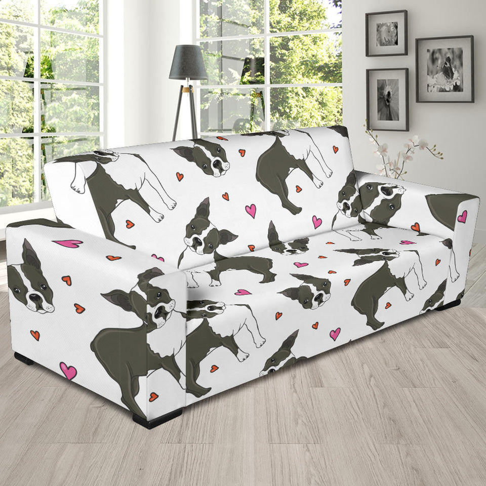 Boston Terrier Dog Hearts Vector Pattern Sofa Slipcover