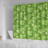 Broccoli Pattern Green Background Shower Curtain Fulfilled In US